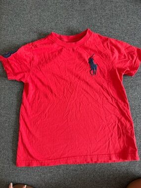 Boys Ralph Lauren Red Short Sleeve Tee with Navy Log